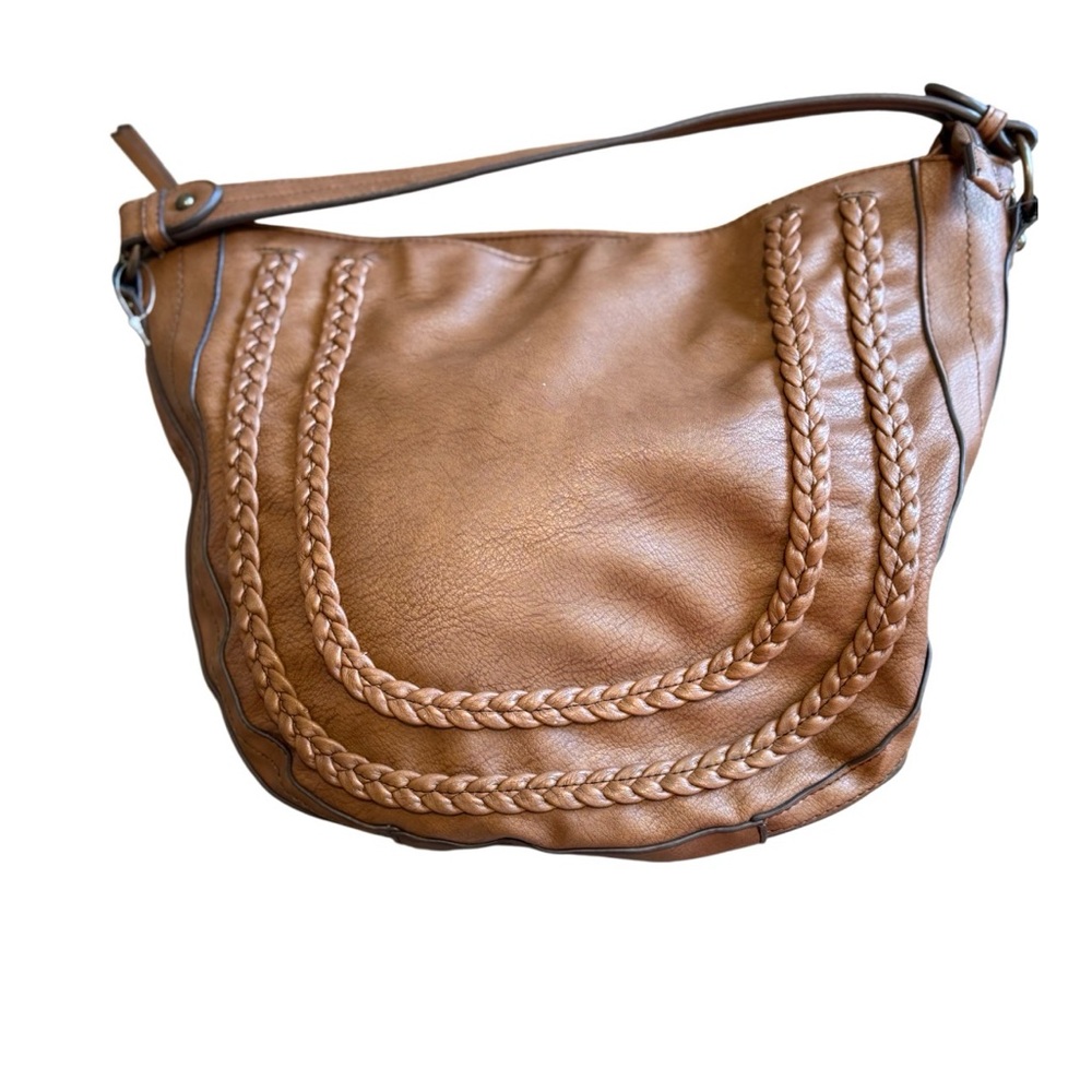 Jessica Simpson Brown Braided Hobo Shoulder Bag Faux Leather